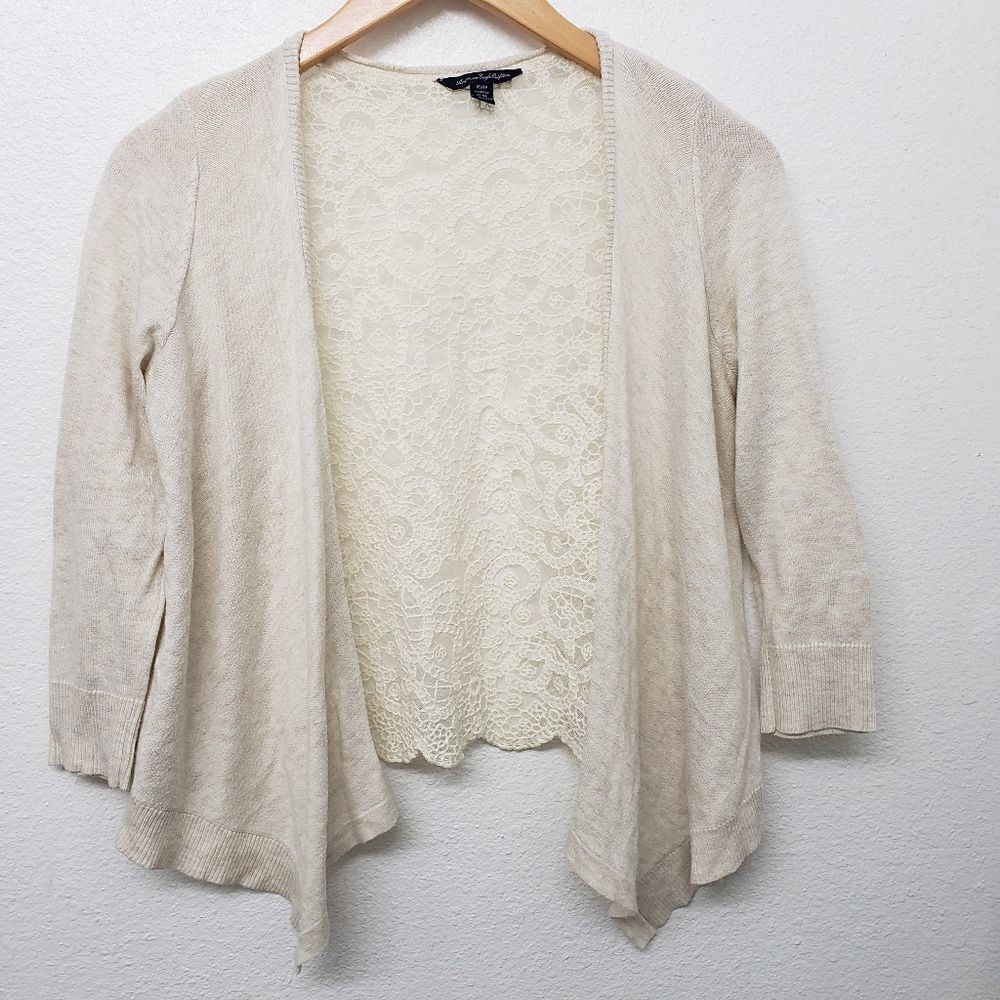 American Eagle Outfitters Lace Cream Open Style Cardigan Size XS
